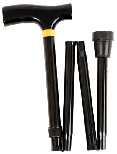 Black folding cane with adjustable parts on a white background