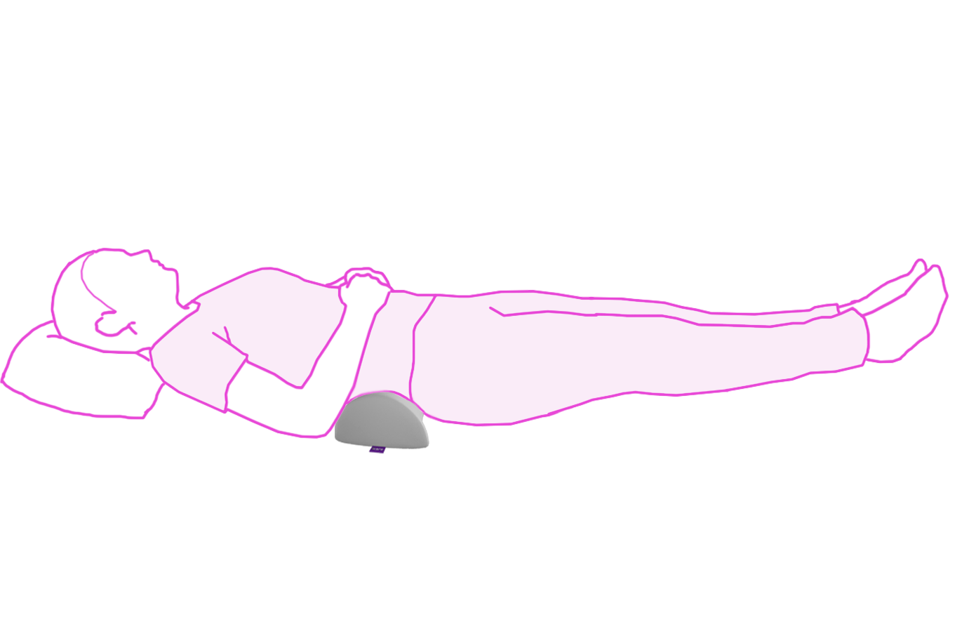 Illustration of a person lying on their side with a icare Reform Lumbar Support under their lumbar on a white background