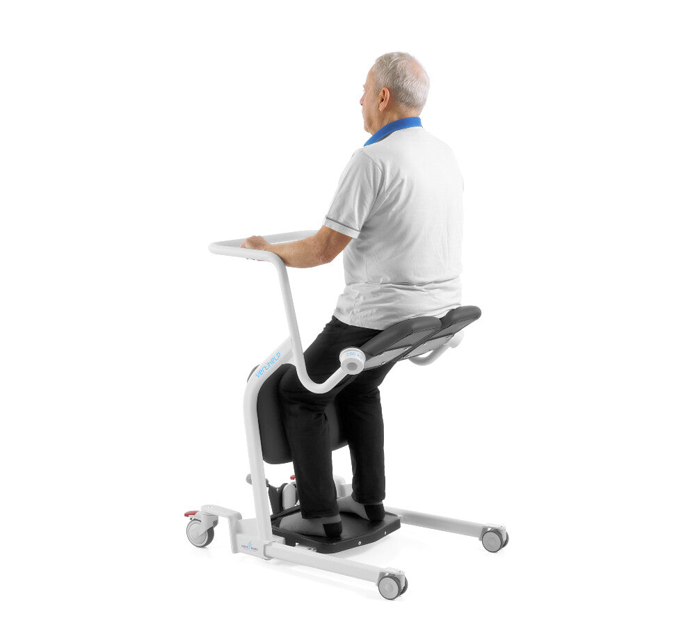 Man using a VertiHelp Transfer Aid on a white background