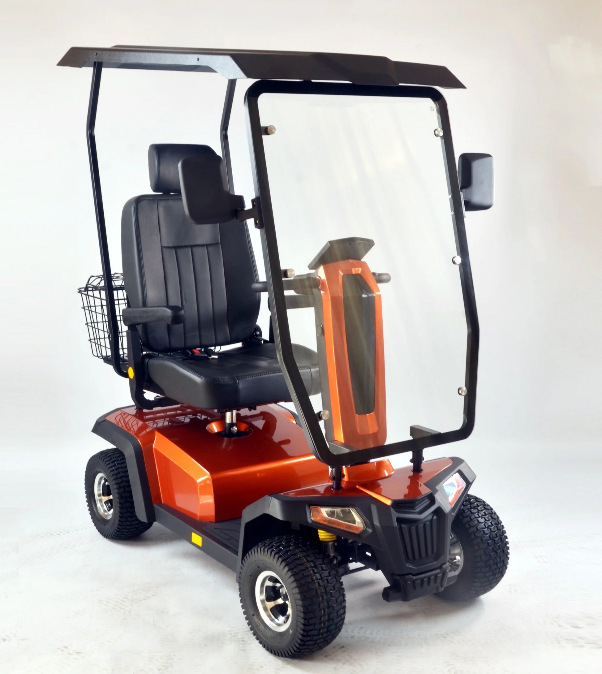 Kiwi 1400 Heavy Duty Sport Mobility Scooter Front quarter angle Orange with Canopy