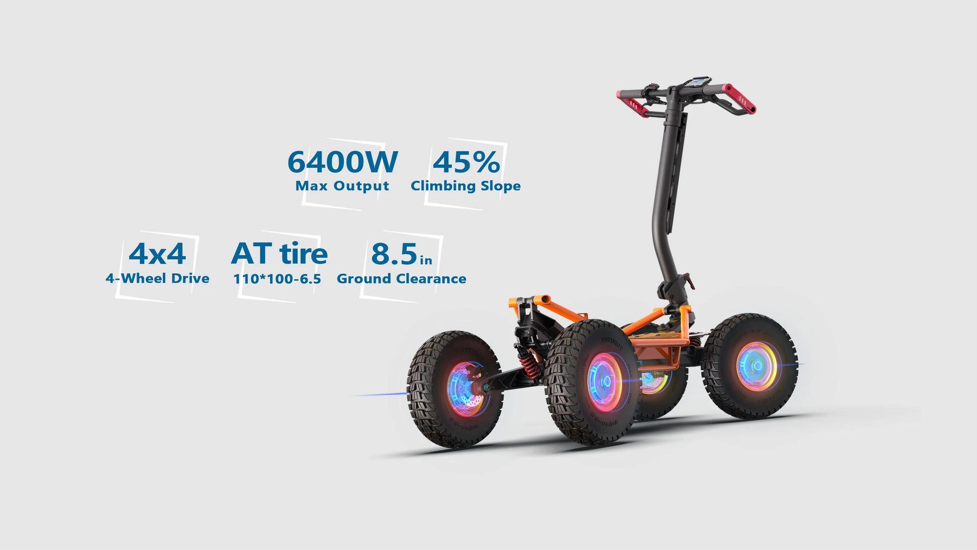 Veehop Electric ATV orange with specifications