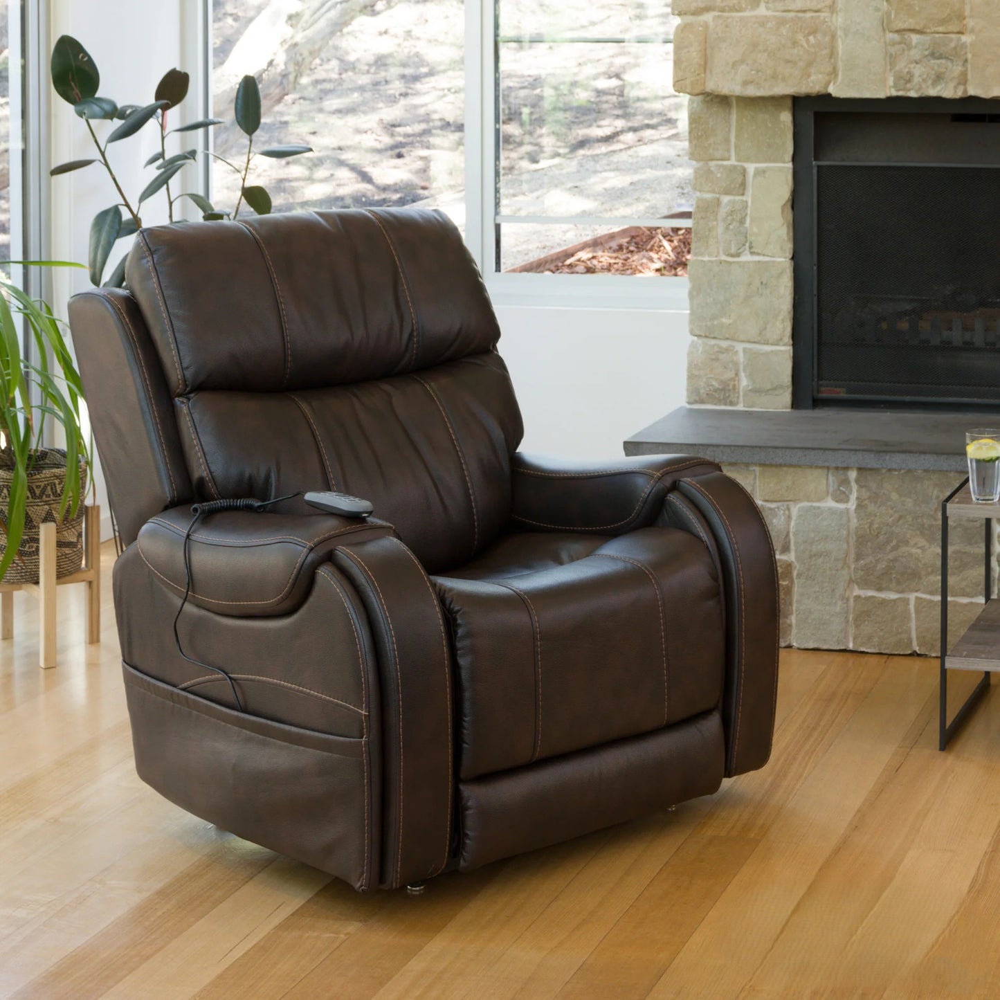 Theorem Seagrove Power Lift Recliner Chair Walnut Front Quarter View
