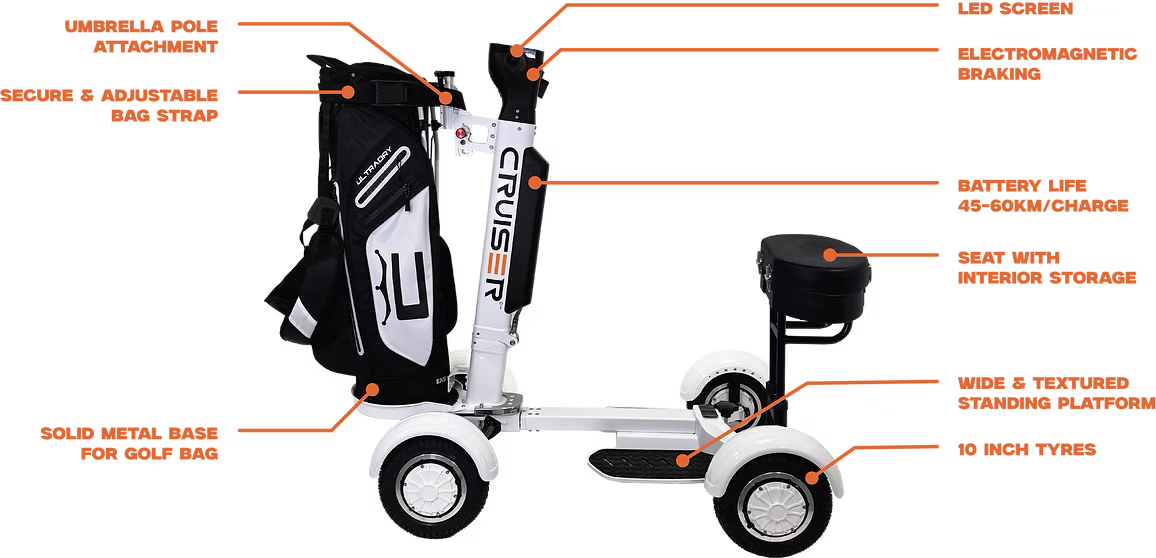 Cruiser VL2000 Golf Cart white with features highlighted