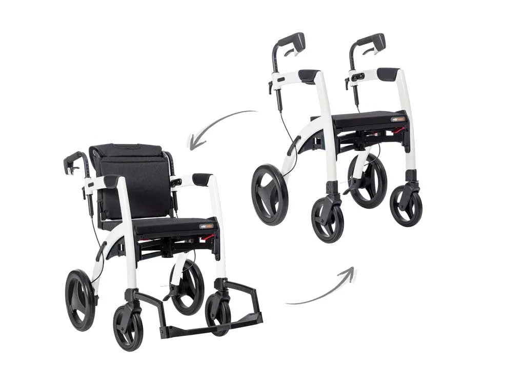 Rollz Motion 2-in-1 Walker Wheelchair White Showing both Modes