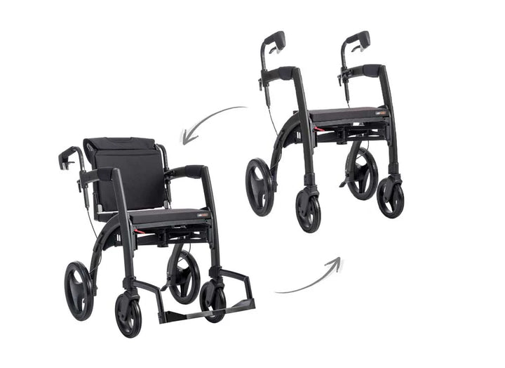 Rollz Motion 2-in-1 Walker Wheelchair showing both modes