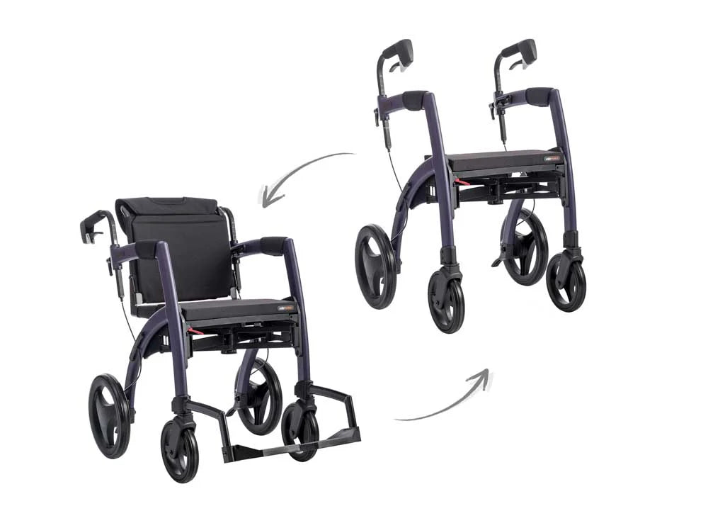 Rollz Motion 2-in-1 Walker Wheelchair Purple Showing both Modes