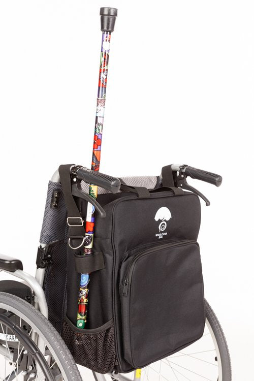 Wheelchair or Small Scooter Bag on wheelchair with walking stick