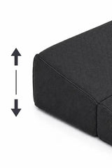 Close-up of a charcoal icare Supporta Bed Wedge corner with a vertical double-arrow graphic indicating height or depth on a white background.