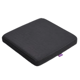 A charcoal icare Supporta ThermoPad Seat cushion or seat pad with a small purple tag on the side, photographed on a clean light gray background.