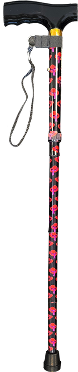 Folding T-Handle Cane red hat