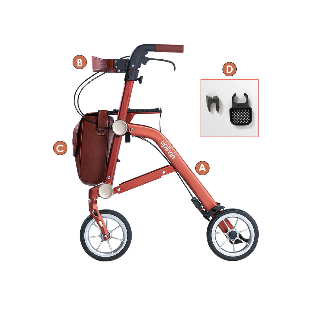 Uplivin Trive Walker Rollator side showing walking stick holder