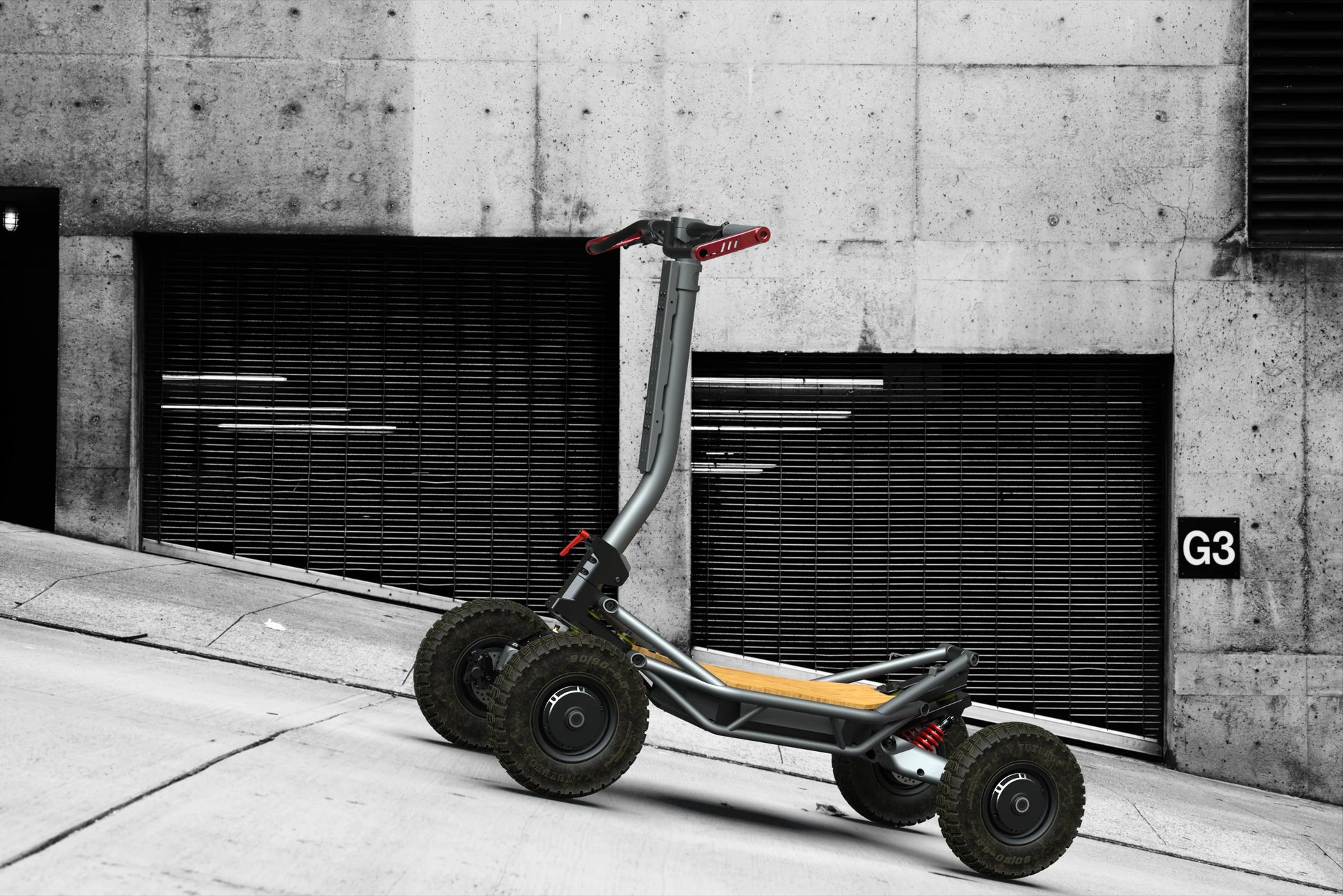 Veehop Electric ATV matt black on concrete incline