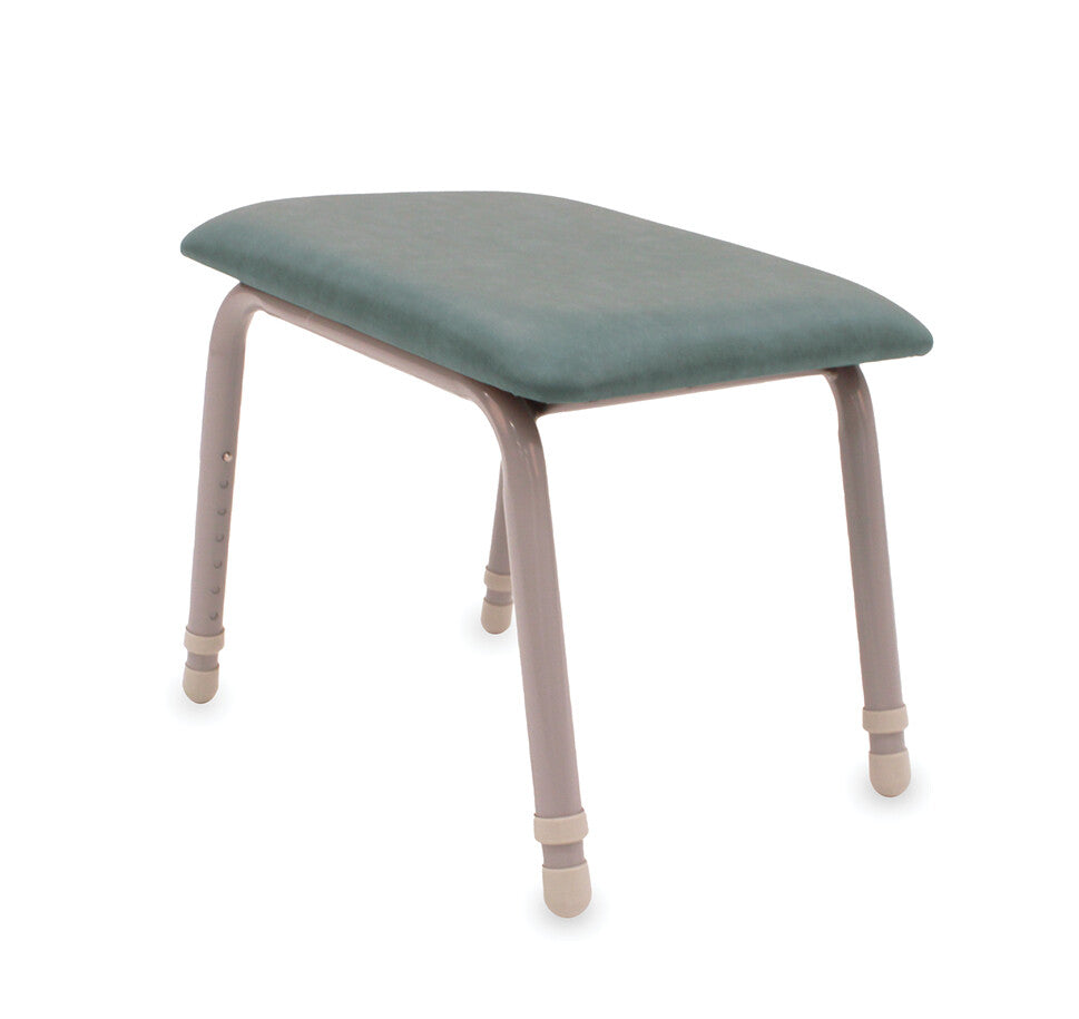 Viking Adjustable Legrest with green cushioned seat and beige legs on a white background
