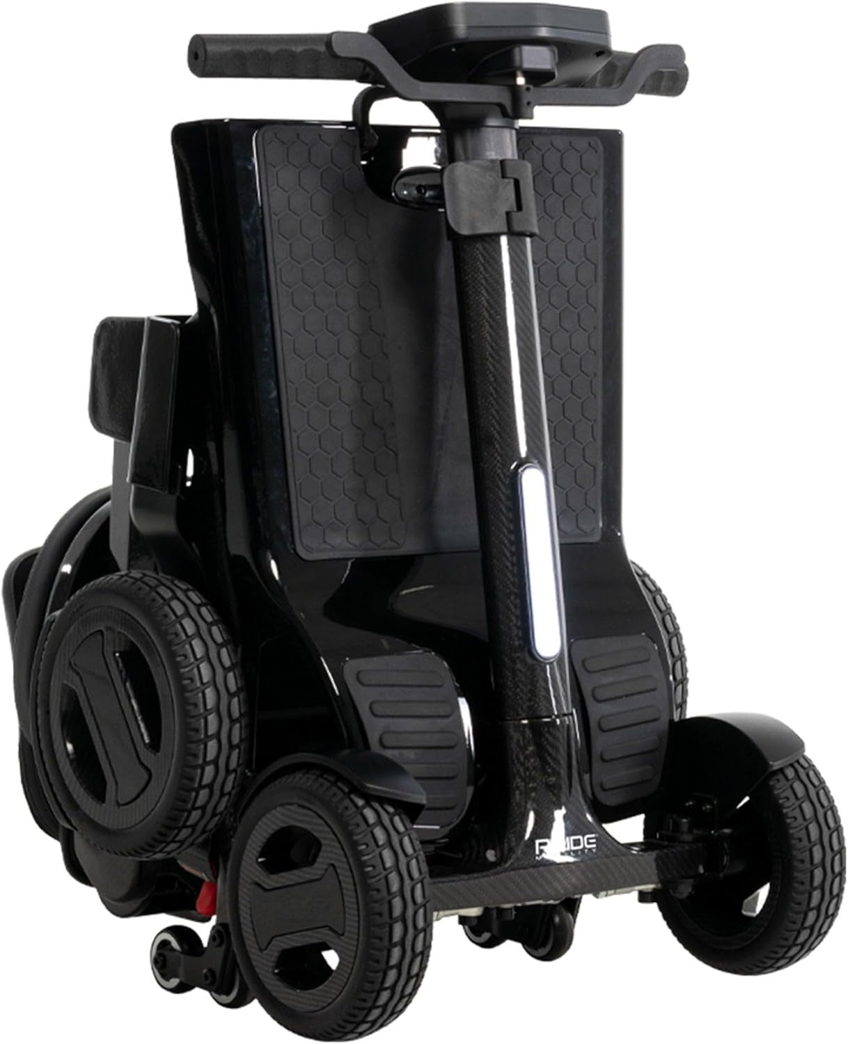 Pride GoGo Carbon Folding Travel Scooter Folded from front