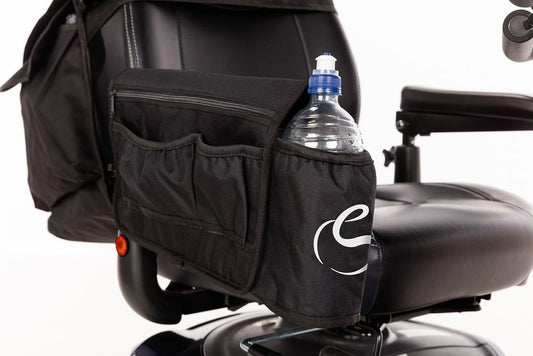 Armrest Bag on scooter armrest showing water bottle pocket
