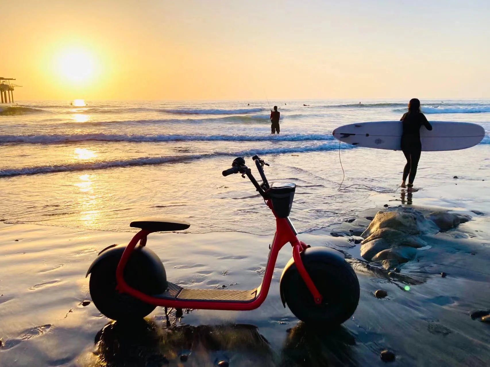 Kaaspeed K1S Fat Tyre Self Balancing E Scooter red on beach