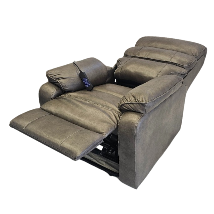 Prestige Electric Reclining Lift Chair - Grey fully reclined flat from fornt