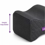 Adjustable charcoal icare Supporta Knee Cushion with a purple height indicator arrow and text on a white background.