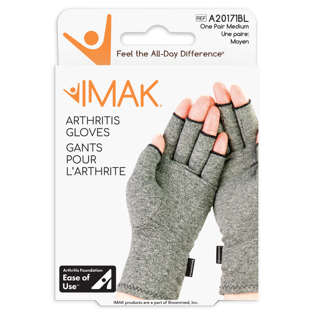 IMAK arthritis gloves packaging with text and product image on a white background