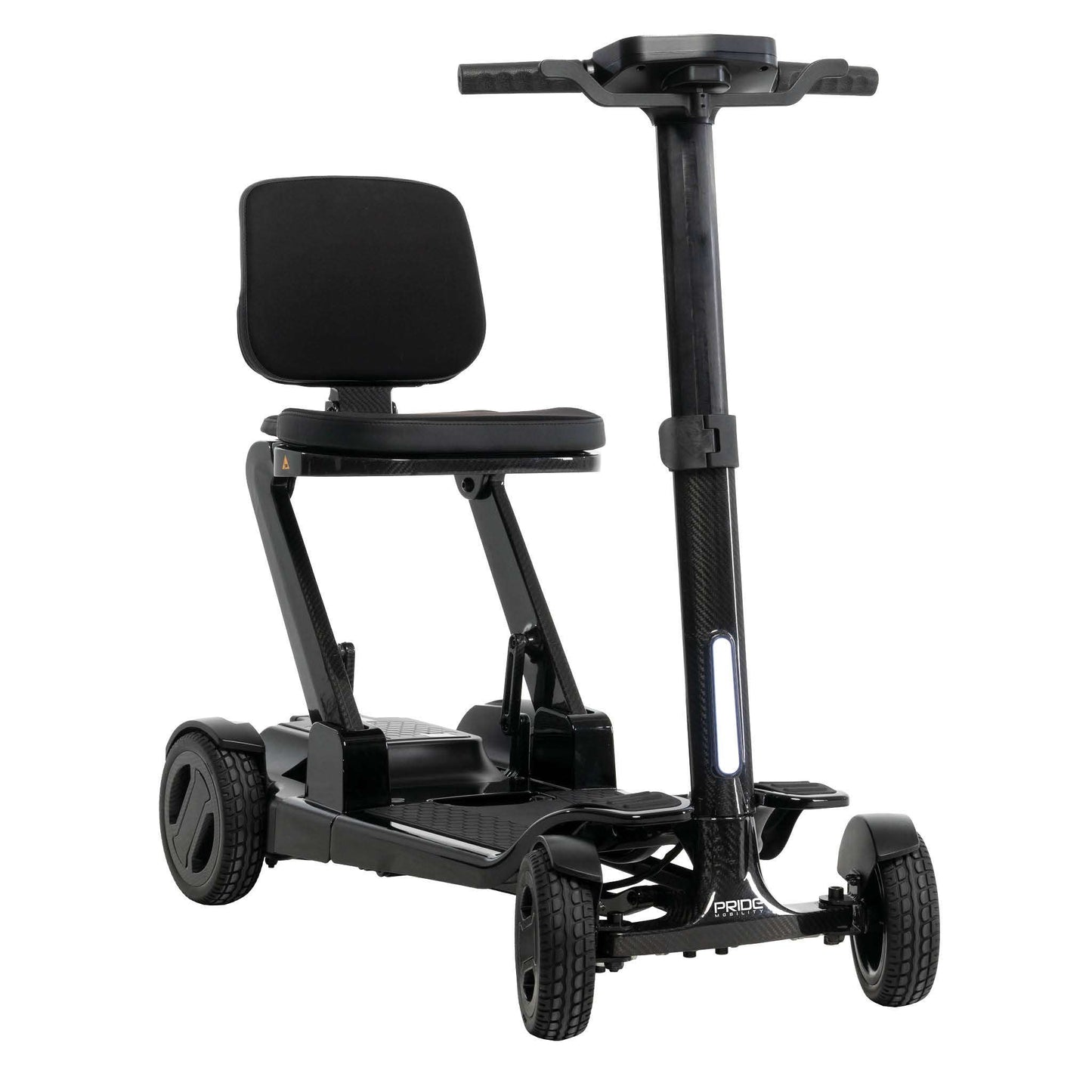 Pride GoGo Carbon Folding Travel Scooter Black front quarter view