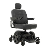 A Pride Mobility Jazzy EVO 614 HD Powerchair with a padded seat, headrest, armrests, and four wheels, photographed on a clean white background. The backrest shows the brand name PRODS.