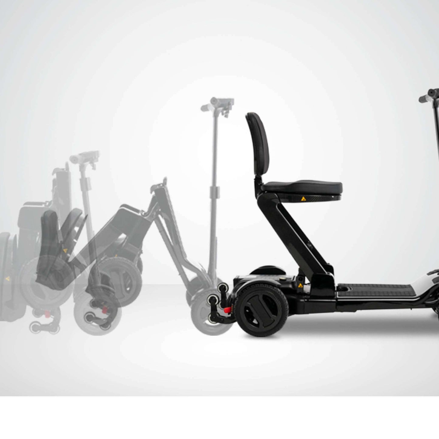 Pride GoGo Carbon Folding Travel Scooter being folded