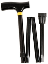 Black folding cane with adjustable parts on a white background