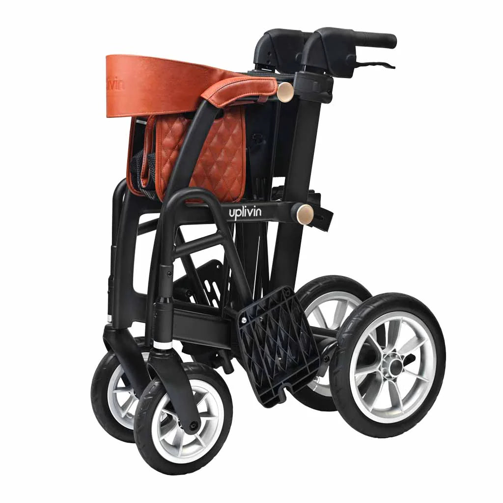 Uplivin Gavo 2-in-1 Walker Wheelchair Black Folded Quarter
