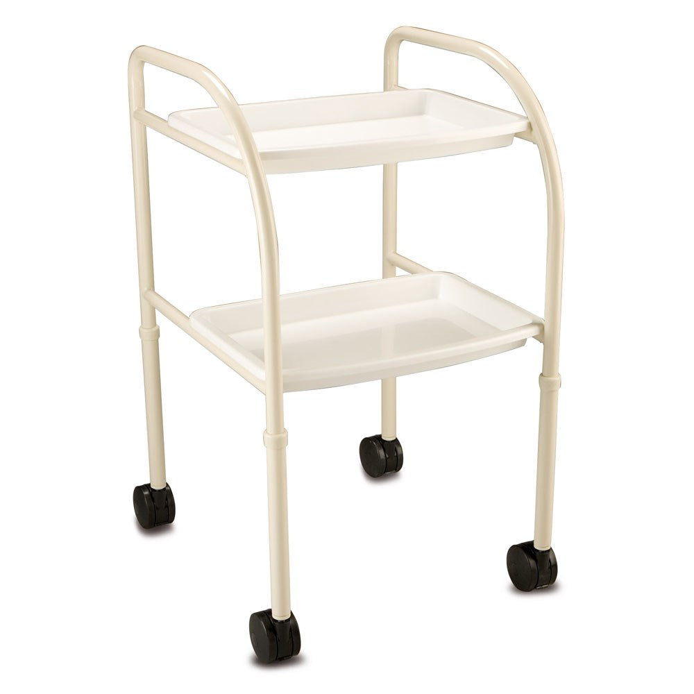 White Chevron Multi-Tray Trolley with two shelves on a white background