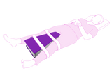Diagram of a person lying on their side with a purple icare Supporta Hip Abductor Cushion
