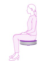 A side-profile line drawing of a seated person on a icare Supporta Donut Cushion against a white background.