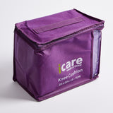 A purple iCare Medical Group knee cushion bag, shown at a three-quarter angle on a light gray studio background.
