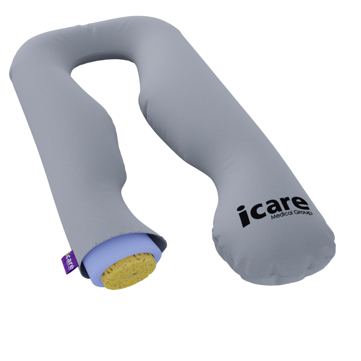 Gray U-shaped icare Supporta Body Pillow on a white background