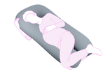 Illustration of a person lying on a gray icare Supporta Body Pillow with pink outline.