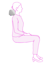 Outline of a person sitting with a icare Reform Neck Support pillow under their head on a white background