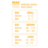 IMAK Compression Arthritis Socks Size Chart on a white background