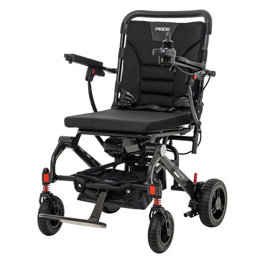Pride Mobility Jazzy Carbon Ultralite Powered Wheelchair Quarter View Front