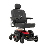 A Pride Mobility Jazzy EVO 614 HD Powerchair with a red accent panel on the base, shown from a three-quarter angle against a solid white background.