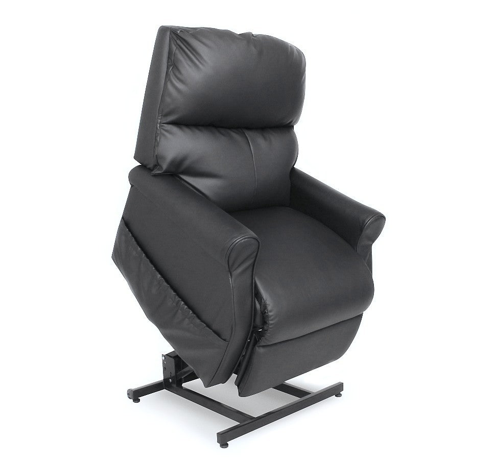 Black PU lift recliner chair on a white background