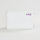 White icare Classic Pillow with 'icare' branding on a light gray background