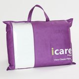 Purple icare Classic Pillow with 'icare' branding on a white background