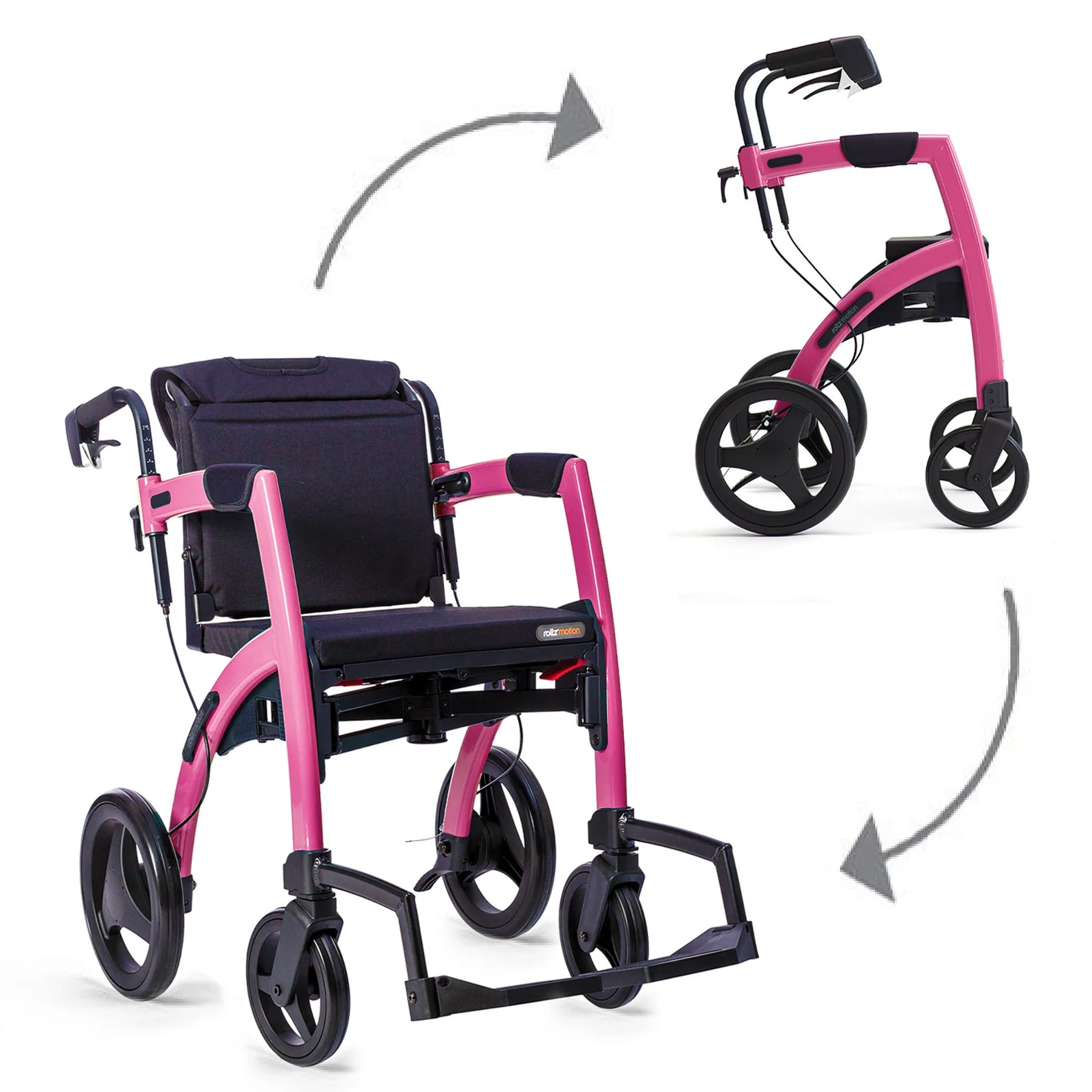Rollz Motion 2-in-1 Walker Wheelchair Candy pink both Modes