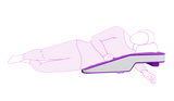 Outline of a person using a purple icare Supporta Rotator Cuff Recovery Pillow on a white background