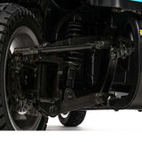 Close-up of a Pride Mobility Celebrity MFP Mobility Scooter suspension system on a white background