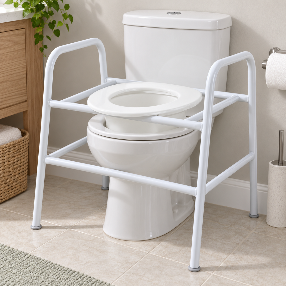 Viking Maxi Extra Wide Over Toilet Frame setup in bedroom