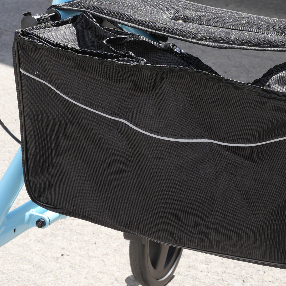  ice blue Goldfern X-FOLD Rollator walker  close up of carry bag
