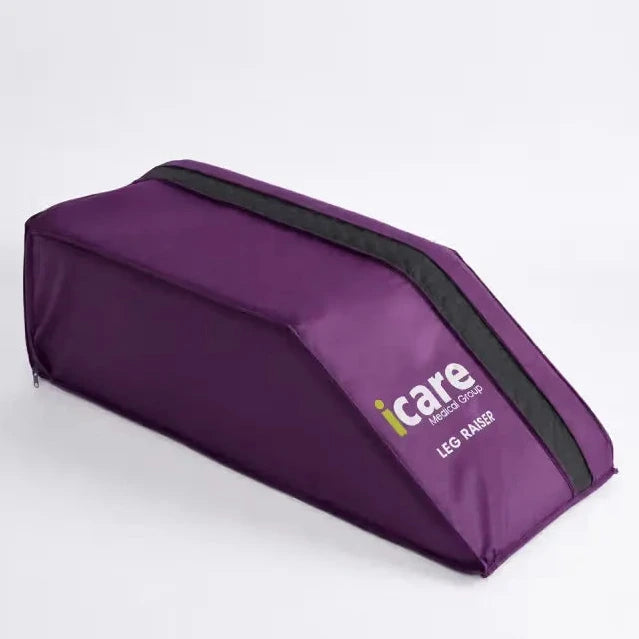 A purple icare Leg Raiser bag by iCare Medical Supply, featuring a black strap and white printed logo, shown on a clean white background.
