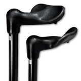 Two black Strider Adjustable Fischer Support Stick with textured grips and straight shafts, shown against a plain white background.