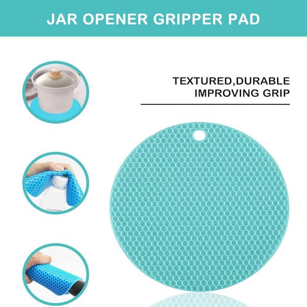 Goldfern GripMate Jar and Bottle Opener gripper pad with text on a teal background