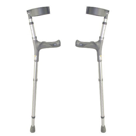 Pair of gray crutches on a white background